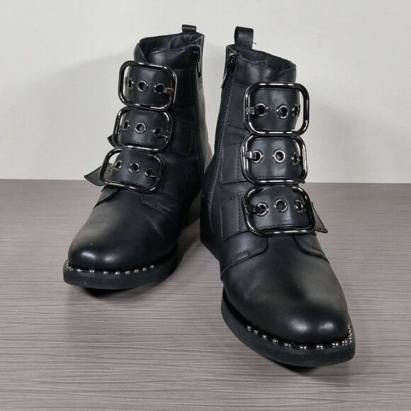 Jeffrey Campbell Todd Buckle Strap Bootie, Black Leather, Womens Size 6 M - Picture 4 of 11